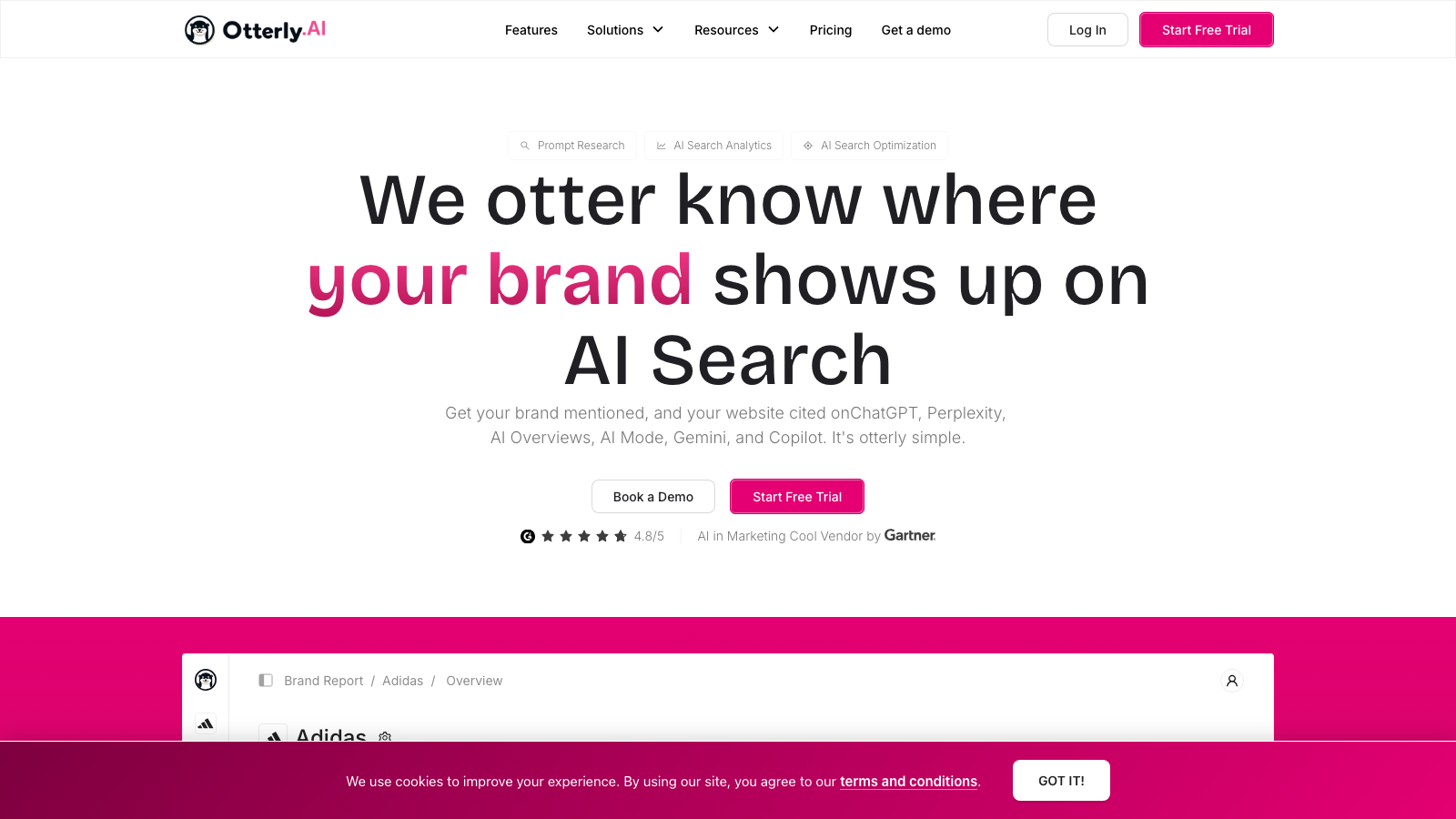 Otterly homepage showing lightweight AI search monitoring and GEO content audits