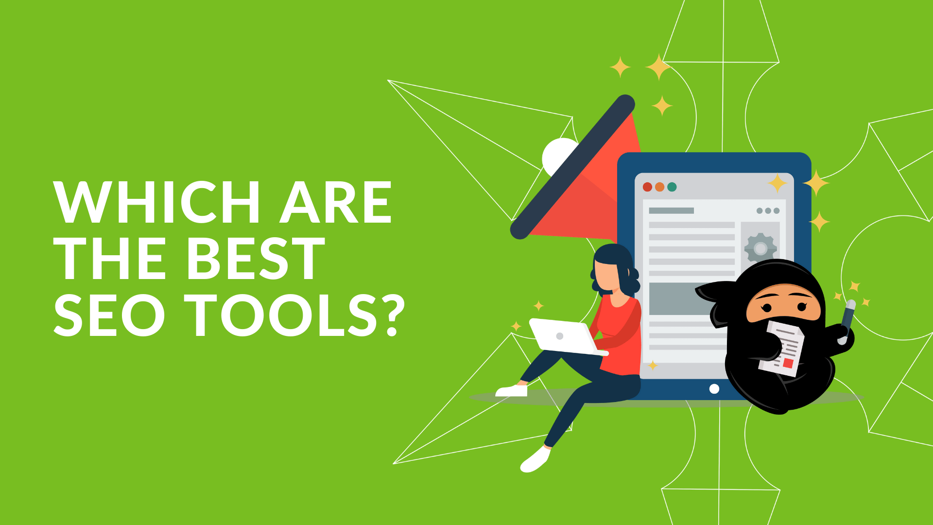 Illustration of top SEO tools and analytics dashboard