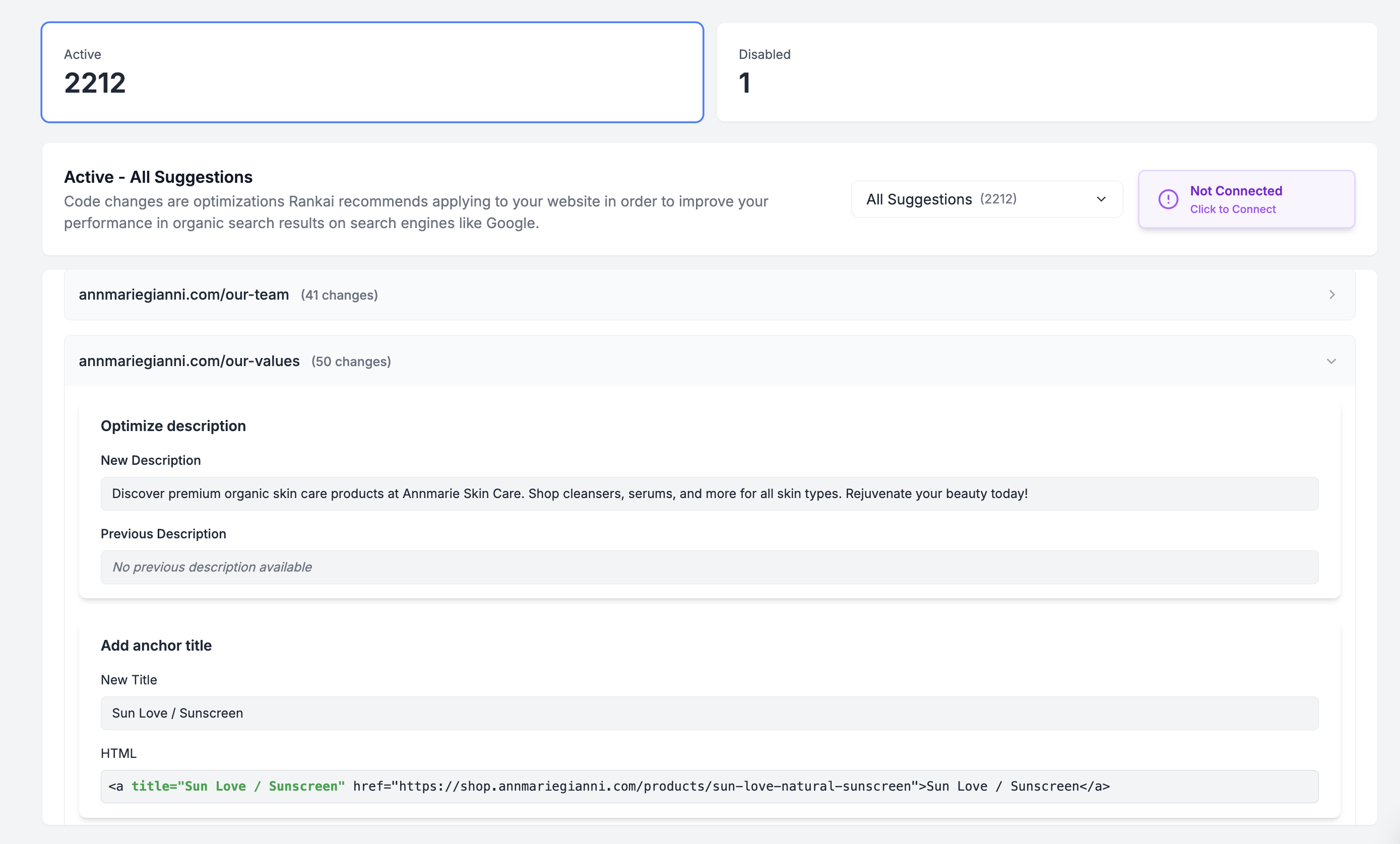 Dashboard view for Technical SEO