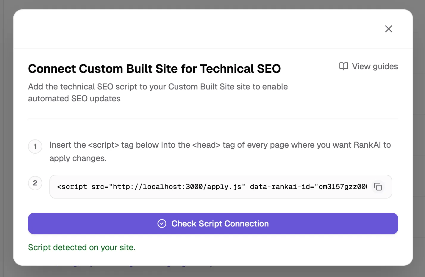 Check Script Connection in RankAI