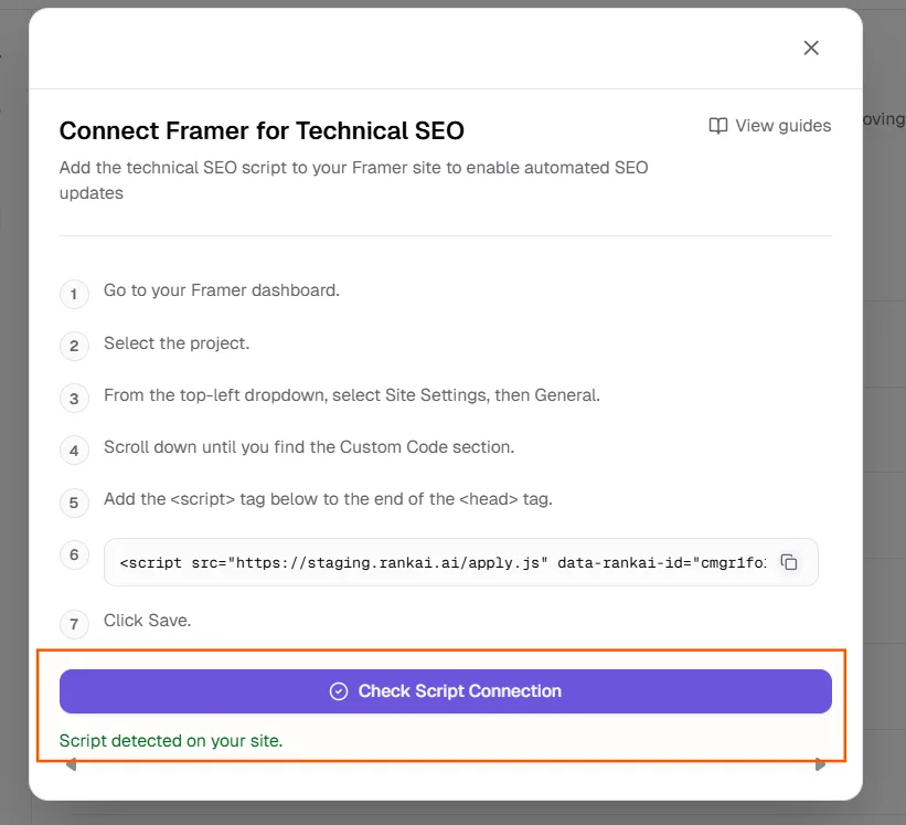 Check Script Connection in RankAI