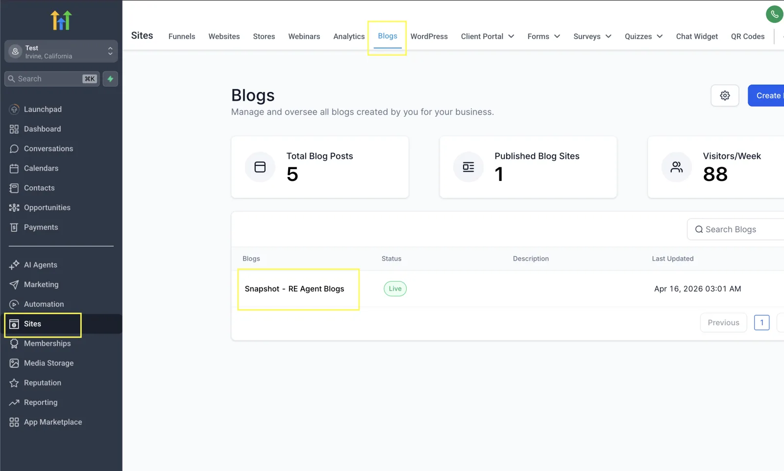 Blog Dashboard URL