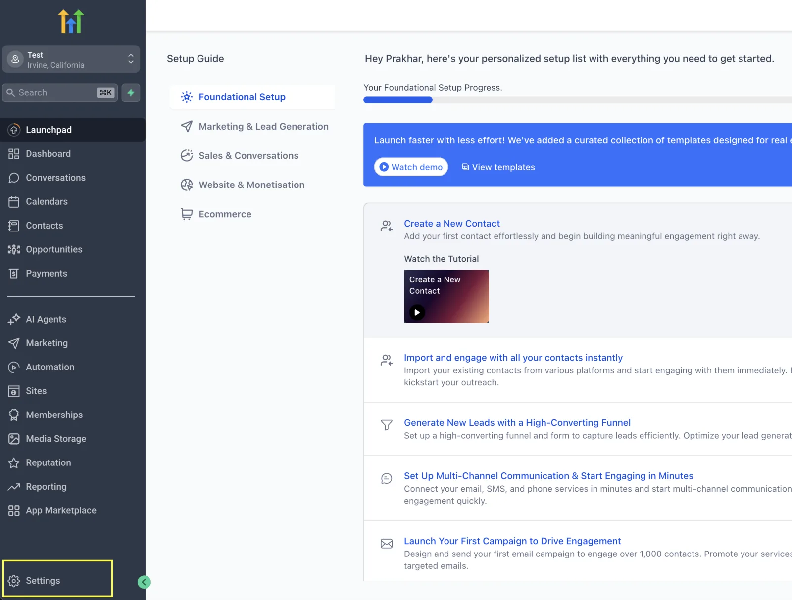 Open Settings
