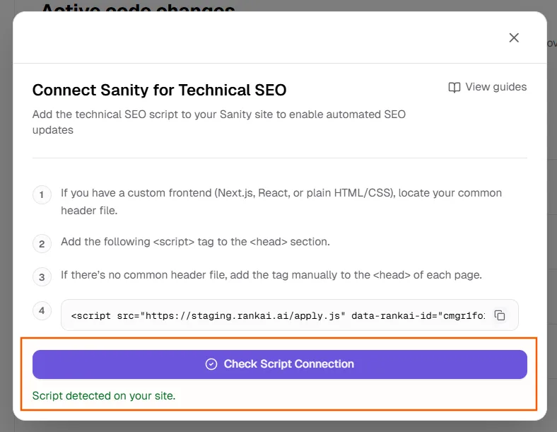 Check Script Connection in RankAI
