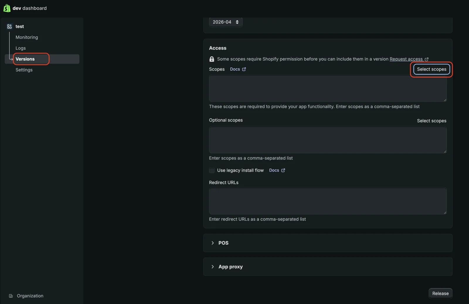 App Overview with Configure Admin API scopes button