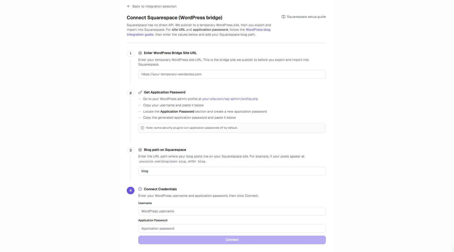 RankAI Squarespace integration screen