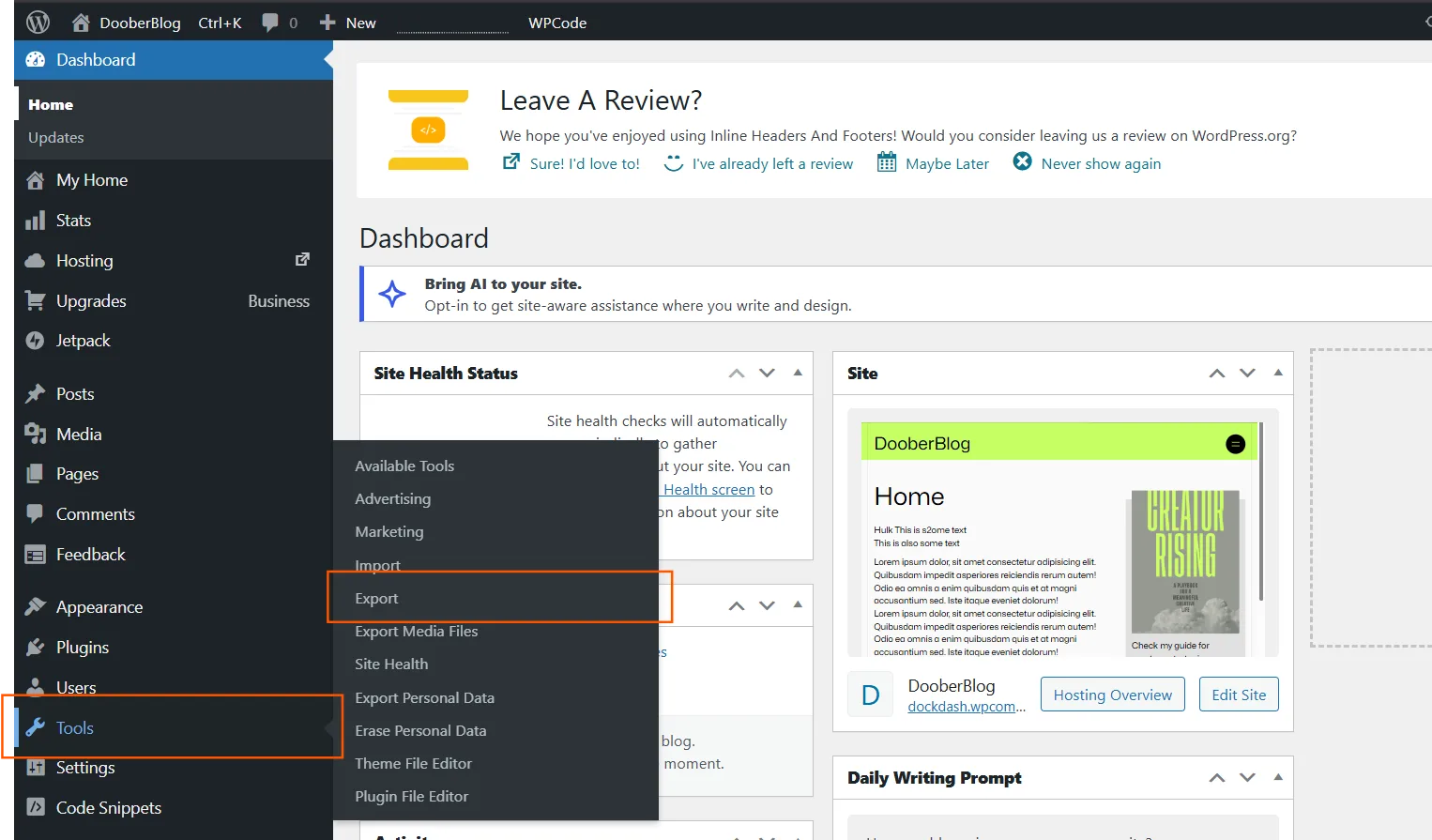 Export from WordPress