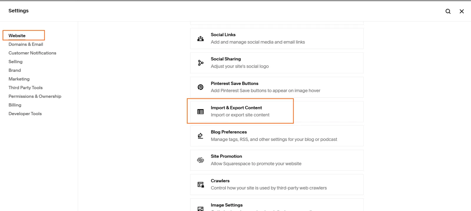 Import into Squarespace