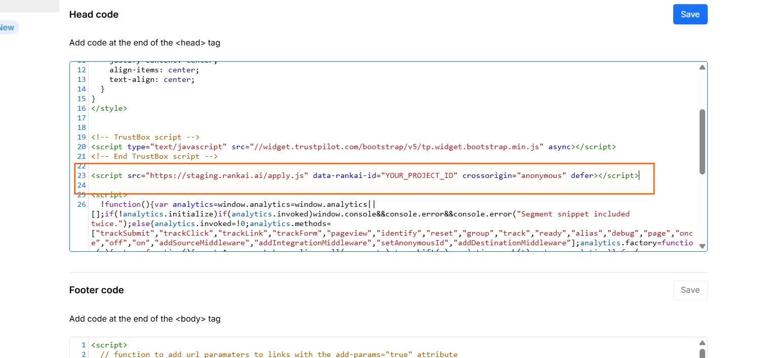 Custom Code tab