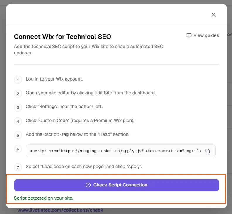 Check Script Connection in RankAI