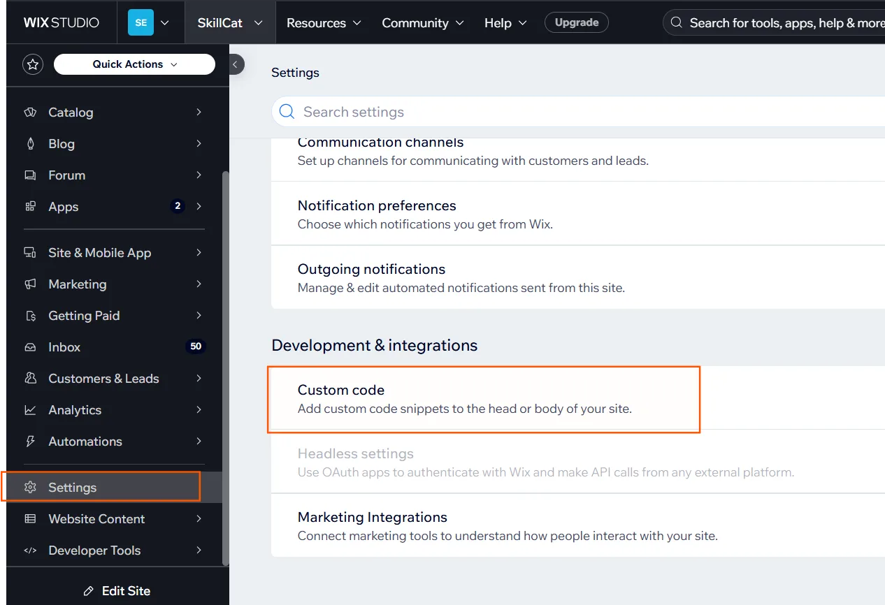Settings button