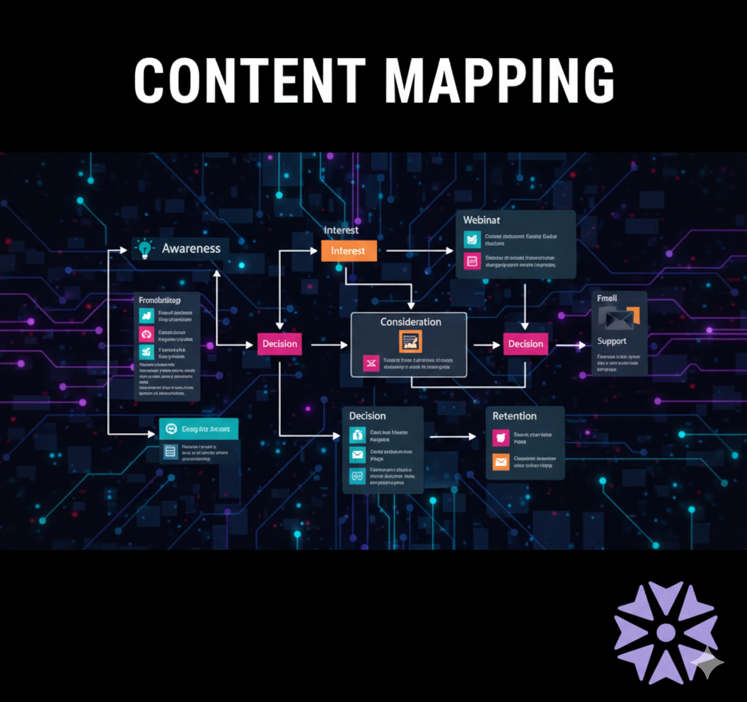 Content mapping strategy diagram showing the alignment of content with buyer journey stages