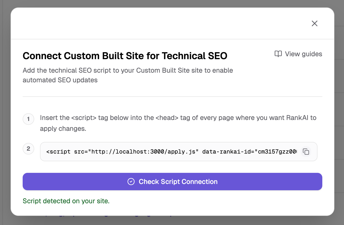 Check Script Connection in RankAI