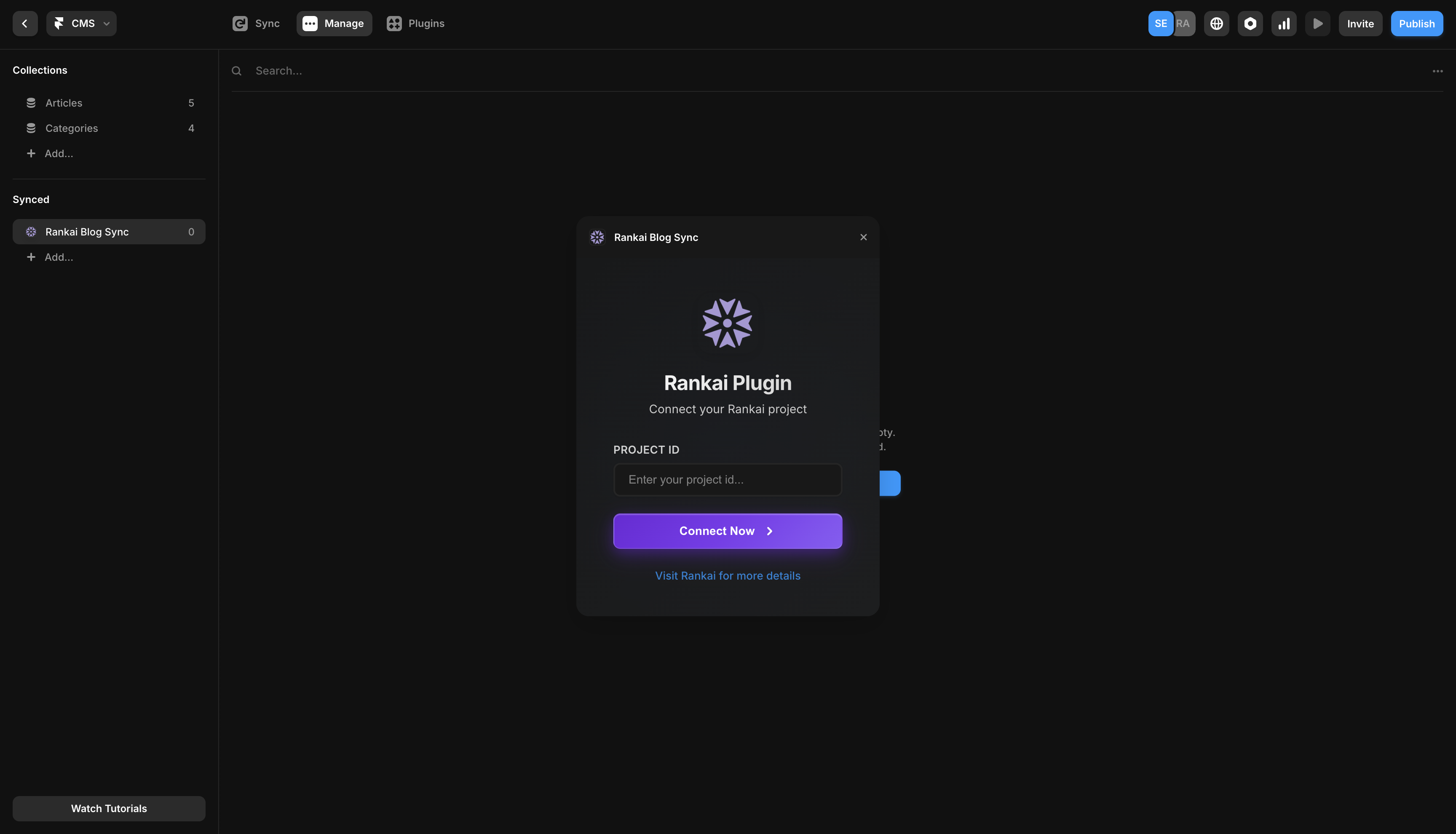 RankAI plugin in Framer with a Project ID field