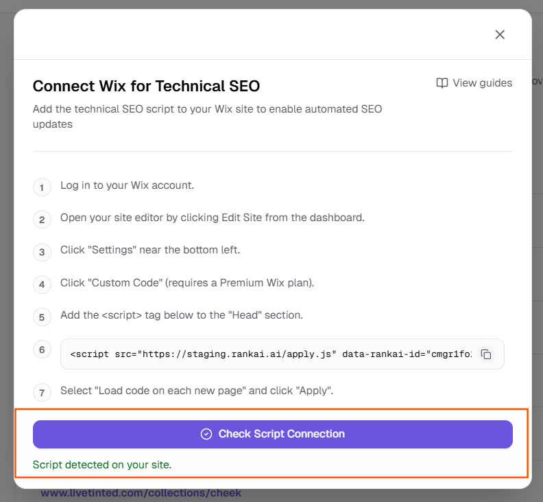 Check Script Connection in RankAI